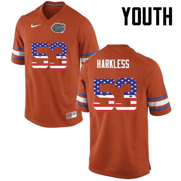 Youth NCAA Florida Gators Kavaris Harkless #53 Stitched Authentic USA Flag Fashion Nike Orange College Football Jersey MUE3165HQ